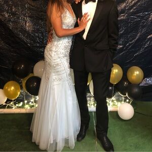 Xscape Light Blue Beaded Prom Dress